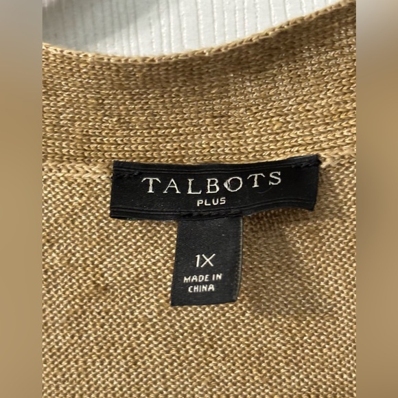 Talbots 100% Linen Cardigan Sweater Plus size 1X Neutral Tan Lightweight - Picture 3 of 7